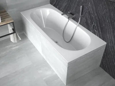 Zdjęcie produktu dla Wanna Akrylowa Zestaw 4w1 Prostokątna 150x75 Biała + Zabudowa Styropianowa, Nowoczesny Premium Syfon i Nogi (stelaż) w komplecie | BADLAND VITAE SLIM