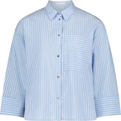 Produktbild von Gestreifte Bluse mit 3/4-Arm, Hemdkragen, figurumspielend, überschnittenem Arm, 60 cm Länge