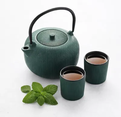 Gusseisen-Teekanne mit 2 Tassen, 1000 ml, smaragdgrün