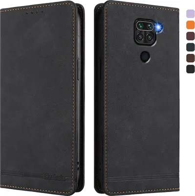 Produktbild von Hülle für Xiaomi Redmi Note 9 4G, Retro Kunstleder Ständer Klapphülle mit Kartenfächer und Magnetische Schwarz