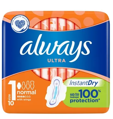 Obrázok produktu pre Vždy, Vložky so Zadnými Krídlami, Ultra Normálne, Veľkosť 1, 10 Kusov