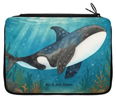 Produktbild von Mr. & Mrs. Panda Etui Orca Design - Weiß - Geschenk, Meer, Neustart, Federtasche, Schulmäppchen, Wal, Orcas, Schreibmappe, Arbeit, Mäppchen, Federmäppchen
