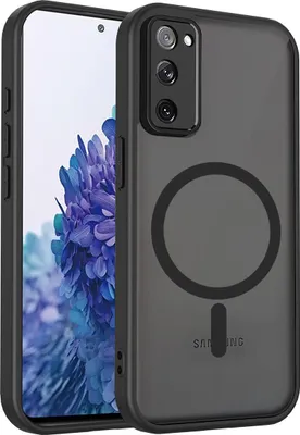 A black phone case with a magnetic ring is shown on a black background.