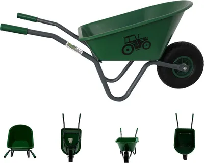 Produktbild von Kinderschubkarre Traktor Kunststoffwanne 20 Liter Schiebkarre Metallschubkarre Gartenkarre Trecker
