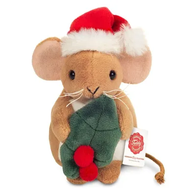 Produktbild von Teddy Hermann Kuscheltier Weihnachtsmaus mit Mistelblatt 11 cm Stoffmaus