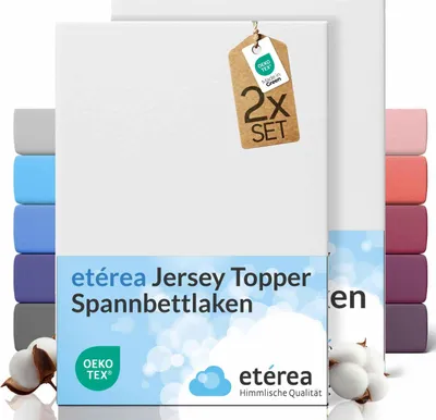 Immagine prodotto di etérea Set di 2 lenzuoli da letto Comfort Jersey Topper Bianco 180x200 - 200x200 cm