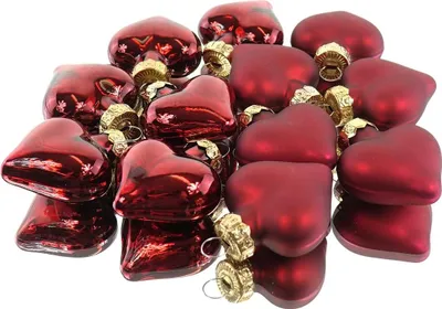 Produktbild von Christbaumkugeln Ochsenblut Herzform 6 x glänzend & 6 x matt aus Glas - 12er Set