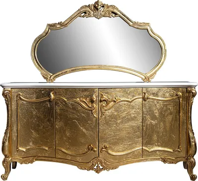 Produktbild von Casa Padrino Luxus Barock Möbel Set Sideboard mit Spiegel Weiß / Gold - Prunkvoller Massivholz Schrank mit elegantem Wandspiegel - Möbel im Barockstil