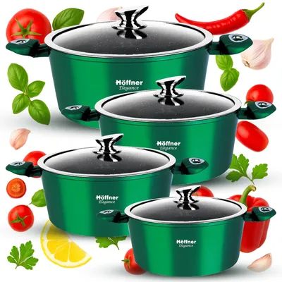 Image de Ensemble de casseroles - Casseroles - Poêles - Poêles à frire - Casseroles et poêles compatibles avec les plaques à induction - Revêtement antiadhésif en céramique et marbre