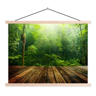 Produktbild von MuchoWow® Textilposter Boden - Holz - Dschungel - Jungen - Mädchen - Kinder - Kind 40x30 cm mit holzfarbenen Rahmen - Bilder