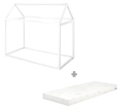 Produktbild von Roba 1061860WEZU Set Hausbett mit Matratze weiß weiß 770x1460x1340 mm