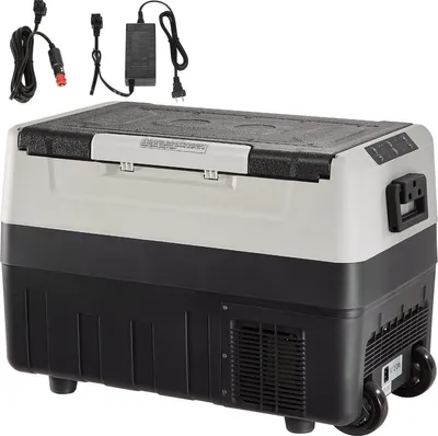 Obrázek produktu pro Mini lednička 45 litrů – lednička do auta – lednička na kempování – 2 v 1, dvě chladicí zóny – napájení 100/240V/12V (adaptér do auta) – šedá barva