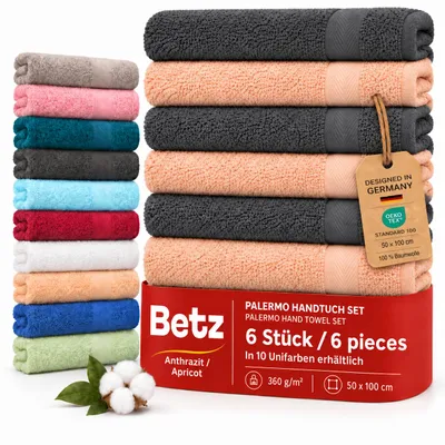 Produktbild von Betz Handtuch Set Palermo – 6er Pack Handtücher 50x100 cm – 100% Baumwolle - hochwertige Qualität, pflegeleicht & langlebig -  anthrazit und apricot