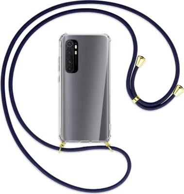 Produktbild von Handykette Backcover-Schutzhülle mit Band (Metall goldfarben) für Xiaomi Mi Note 10 Lite - dunkelblau