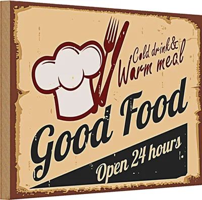 Produktbild von Holzschild Retro 30x20cm Cold drinks and warm meal