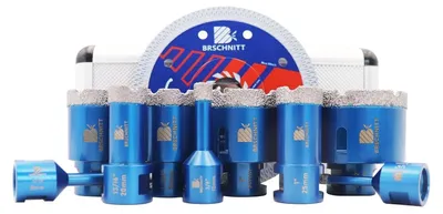 Obrázok produktu pre Sada diamantových vrtákov a rezných kotúčov 125 mm pre uhlovú brúsku, priemer vrtákov 6–68 mm