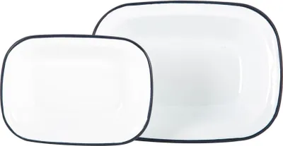Produktbild von Argon Ta 2pc weiße Emaille-Pie Geschirr Set - Stahl Outdoor-Camping-Backen Kochgeschirr - 2 Größen - Navy