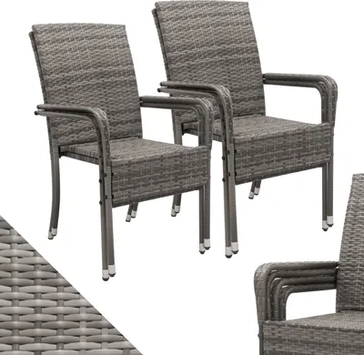 Produktbild von Juskys Polyrattan Gartenstühle Yoro 4er Set - mit Armlehnen & Rückenlehne - 4 Stühle stapelbar - Rattan Stuhl Garten - Stapelstuhl Grau-meliert