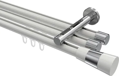 Produktbild von Interdeco Innenlaufstange / Gardinenstange mit Innenlauf Weiß / Chrom, Typ Siteno Tanara (Konus Bicolor), 20 mm Ø 3-läufig, 320 cm