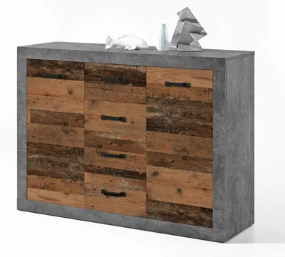 Kommode Sideboard INDIANA 4 Beton und Old Wood Optik