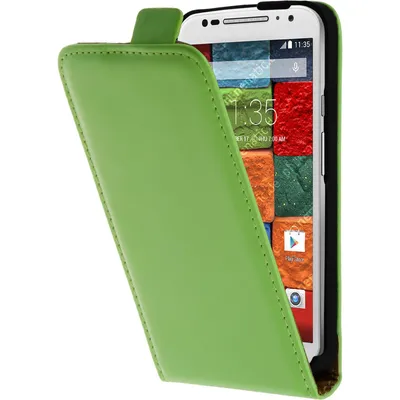 Produktbild von PhoneNatic Kunst-Lederhülle kompatibel mit Motorola Moto X 2014 2. Gen. - Flip-Case grün + 2 Schutzfolien