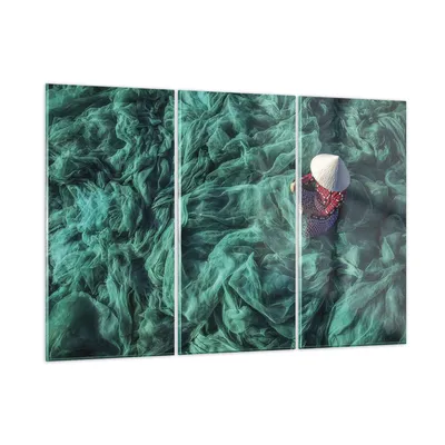 Produktbild von Bilder auf glas - 3 Teile - Netzwerk Fischer Vietnam - 165x110cm - Glasbilder - Wandbilder - Bilder - zum Aufhängen bereit - Wanddekoration aus Glas - Glas Bilder - Wandbild auf Glas - GCE165x110-4309