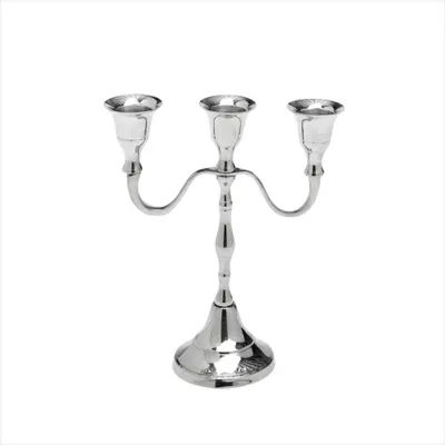 3-armiger Kerzenständer, 18 cm, vernickeltes Messing, Ø 2 cm