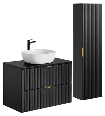 Produktbild von Waschtisch und Hängesäule 80.6cm Adriel mit 2 Schubladen, Mattschwarz