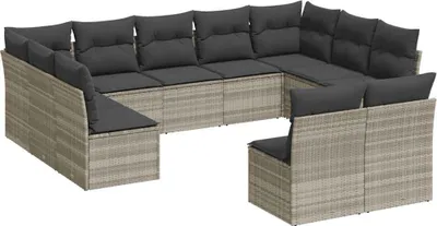 Produktbild von vidaXL 11-tlg. Garten-Sofagarnitur mit Kissen Hellgrau Poly Rattan