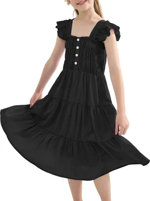 Produktbild von Sommerkleid Mädchen Schwarz Elegant Puffärmel A-Linie Viskose Gr. 140 8-9 J.