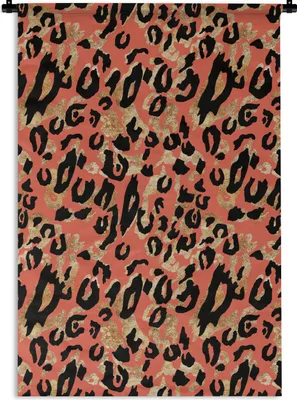 Produktbild von MuchoWow® Wandteppich Wandbehang Pantherdruck - Rosa - Gold 90x135 cm Tapisserie Dekoration Wandtuch - Baumwolle - Wandskulptur