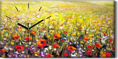 Produktbild von Wandbild Leinwand Bilder Wanduhr 60x30 Natur Landschaft Gemälde Blumen wiese - schwarze Hände
