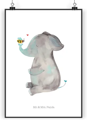 Produktbild von Mr. & Mrs. Panda Bild Elefant Biene DIN A4 - Weiß - Geschenk, Posterdruck, Kunstdruck, Hochzeitsgeschenk, wanddeko, Jahrestag, Wandbild, Liebesspruch, Plakat, Liebe