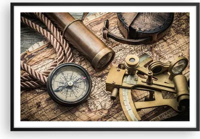 Produktbild von Gerahmtes Poster - Schwarzer Rahmen - Kompass Kompass Karte - 91,5x61 cm - Wand Bild - Wanddeko - Wandbilder - Kunstposter - Wandposter - Bilderrahmen - Bilder - Kunstdruck - Wandbild P2BAA91x61-3730