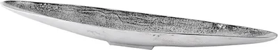 Zdjęcie produktu dla Dekoracyjna miska, talerz, naczynie do serwowania, kształt łódki, aluminium, srebro, design - Nowoczesna, dekoracyjna, podłużna miska metalowa - Dekoracja stołu