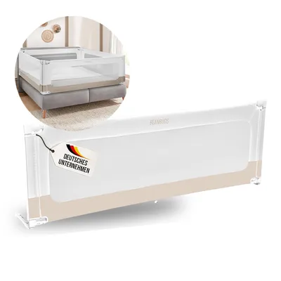 Produktbild von BEANBUDS® Bettgitter Rausfallschutz 180cm [1 Seite] - Bettschutzgitter Lattenrost und Boxspringbett - Gitterschutz am Elternbett & Kinderbett - Beige