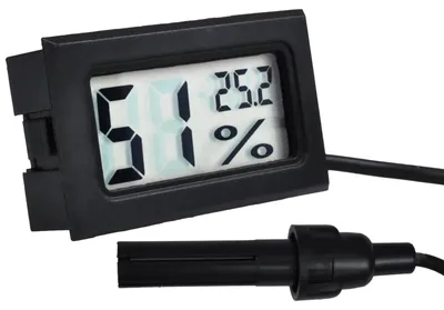Zdjęcie produktu dla Higrometr termometr z sonda LCD do terrarium humidor akwarium lodówka zakres 10 99 RH 50 70 C przewód 150 cm czarny