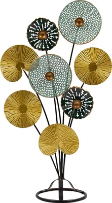 Produktbild von Moderne Skulptur Dekofigur Flower aus Metall Schwarz/Gold/Blau Höhe 53 Breite 32 cm
