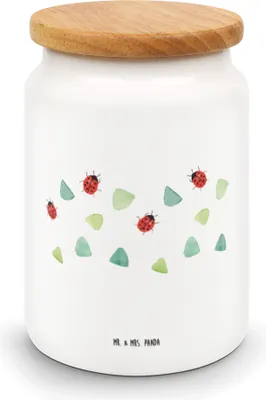 Produktbild von Mr. & Mrs. Panda Kaffeedose Marienkäfer Design - Weiß - Geschenk, Verspielt, behälter, Niedlich, zuckerdose, Muster, Aquarell, Grüne Punkte, Teedose, Keksdose, Dose