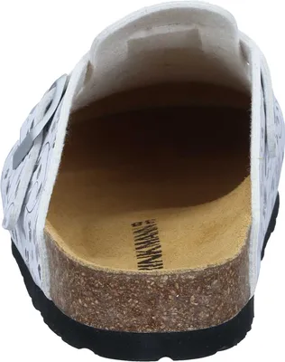 Produktbild von Dr. Brinkmann Damen Clog mit Schnalle Muster und Naturformfußbett, Größe:38 EU, Farbe:Weiß