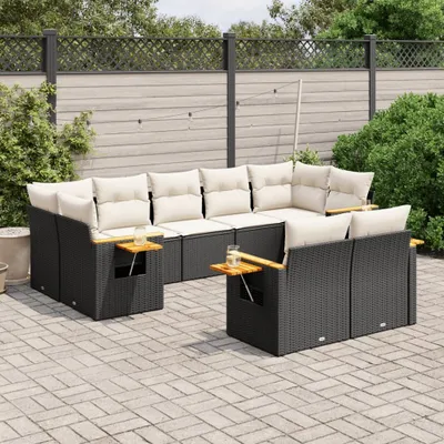 Produktbild von 9-tlg. Garten-Sofagarnitur - mit Kissen Schwarz Poly Rattan - Gartenmöbelset 3259529