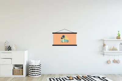 Produktbild von MuchoWow® Textilposter Bus - Sonne - Surfbrett - Sommer 60x30 cm mit schwarzem Rahmen - Textilien