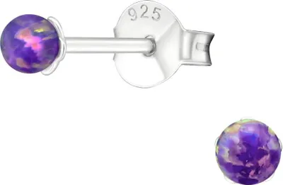 Produktbild von 925 Sterling Silber Ohrstecker synthetischer Opal 3mm in verschiedenen Farben Farbe - Lila