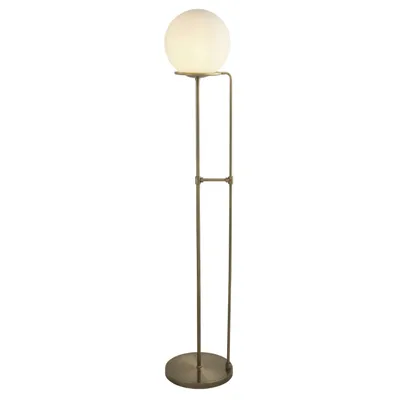 Produktbild von Stehleuchte Metall Glas 145 cm in Messing Antik Weiß E27 Kugel Schirm Jugendstil