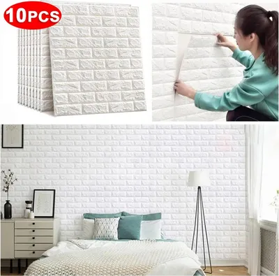 Produktbild von 10er Set 3D Ziegelstein-Wandaufkleber, wasserdicht, selbstklebend 35x38,5cm für Wohnzimmer, Küche, Bad
