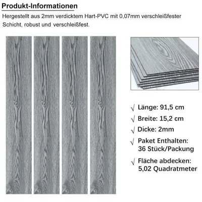 Obrázek produktu pro Samolepicí vinylová podlaha, šedá barva, 36 kusů, 5 m²