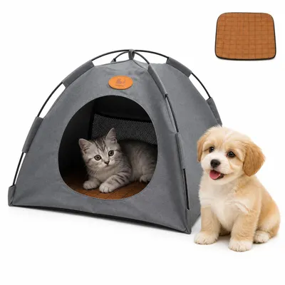 Image de Tente Respirante pour Chat et Chien - Lit Toutes Saisons avec Tapis - Gris, Image générée par une IA