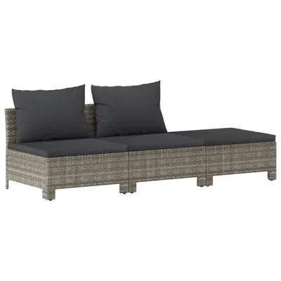 Produktbild von 3-tlg. Garten-Lounge-Set mit Kissen Grau Poly Rattan