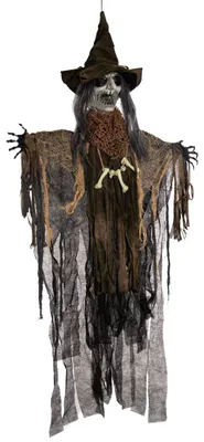 Zdjęcie produktu dla Przerażająca wiedźma voodoo z ruchem, świecącymi oczami i dźwiękiem 110 cm, Obraz wygenerowany przez AI