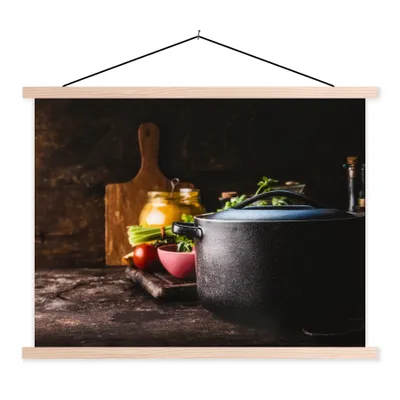 Produktbild von MuchoWow® Textilposter Rustikal - Stilleben - Pfanne - Gemüse 60x45 cm mit holzfarbenen Rahmen - Bild